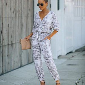 Vici Pocketed Tie Dye Knit Jumpsuit